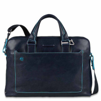 Piquadro B2 CA3335 Blue Square Computer Portfolio Briefcase Blue