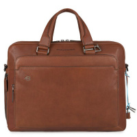 Piquadro B3 CA4027 Black Square Portfolio Computer Briefcase Cognac