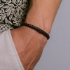 Afbeelding van Zwart- bruine leren armband met zwart staal S-B110A