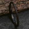 Afbeelding van Zwart- bruine leren armband met zwart staal S-B110A