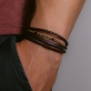 Afbeelding van 4- delige bruine leren armband met onyx en hematiet kralen S-B116A