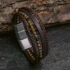 Afbeelding van 4- delige bruine leren armband met onyx en hematiet kralen S-B116A