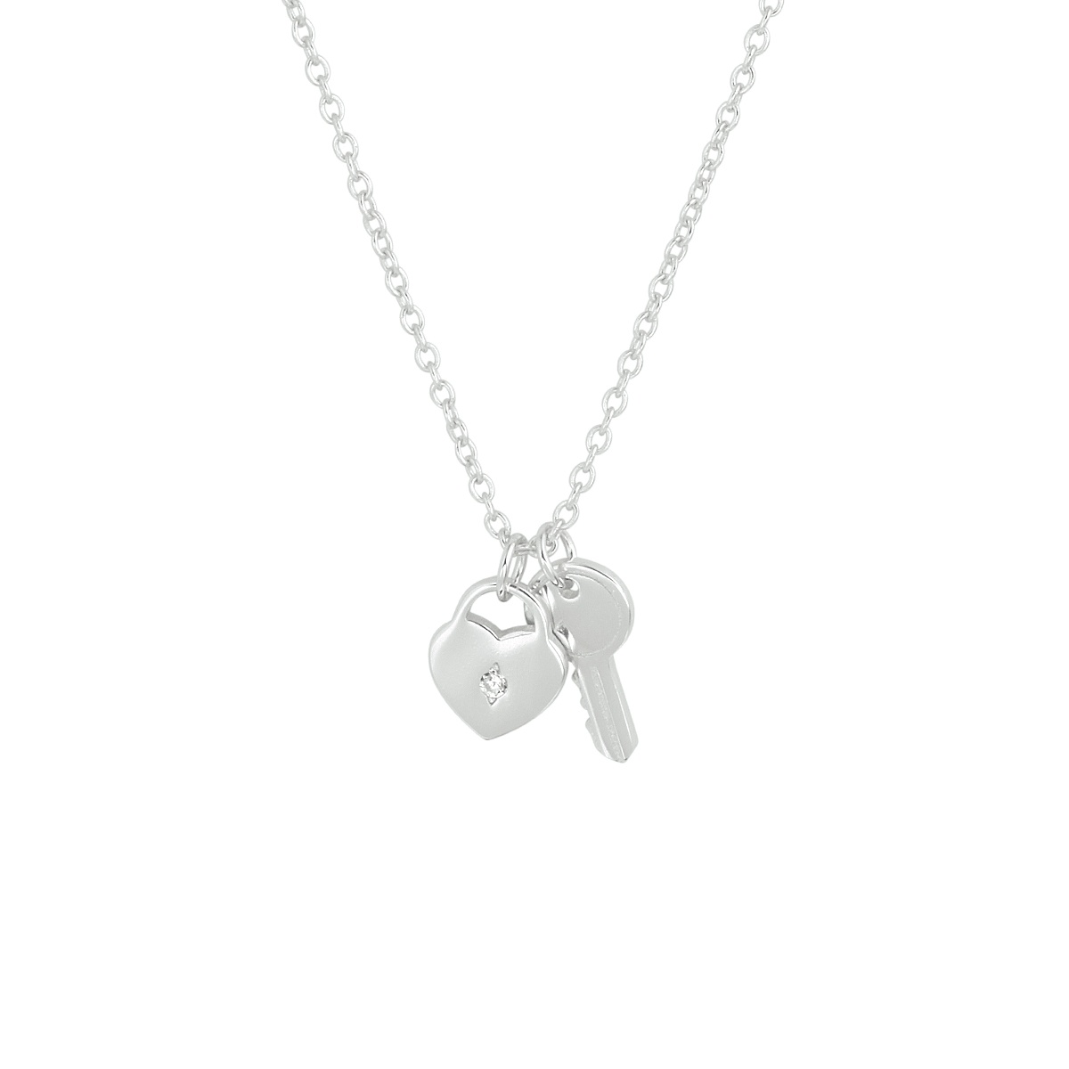 Zilveren collier met slothanger met zirkonia en sleuteltje 1333529