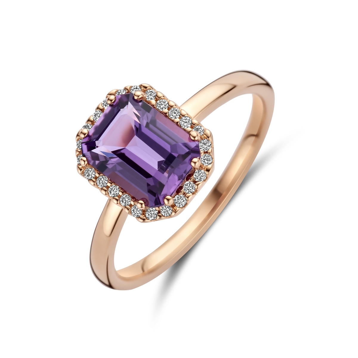 14 krt roodgouden ring met amethist en briljant 4401208