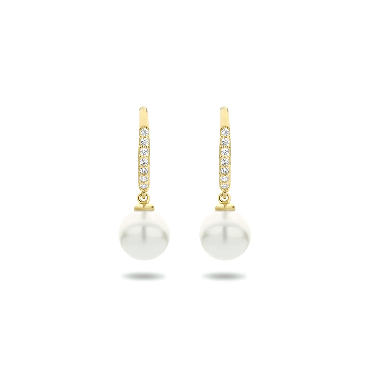 14 karaat geelgouden oorhangers met imitatieparel en zirkonia 4023834
