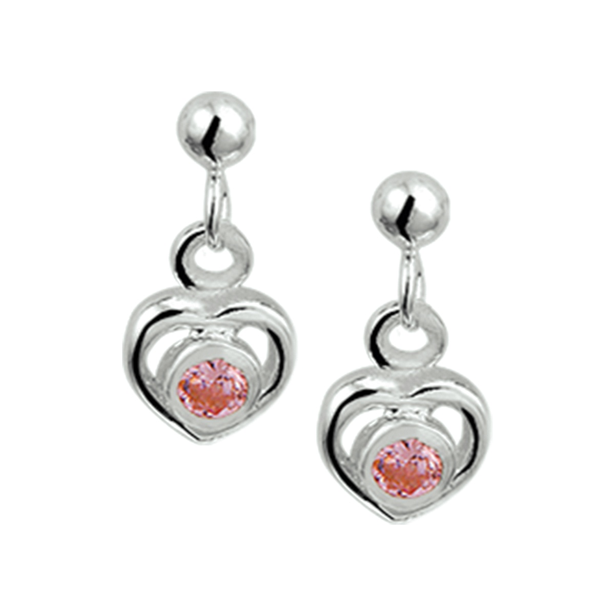 Zilveren oorhangers hart met zirkonia roze 1019450