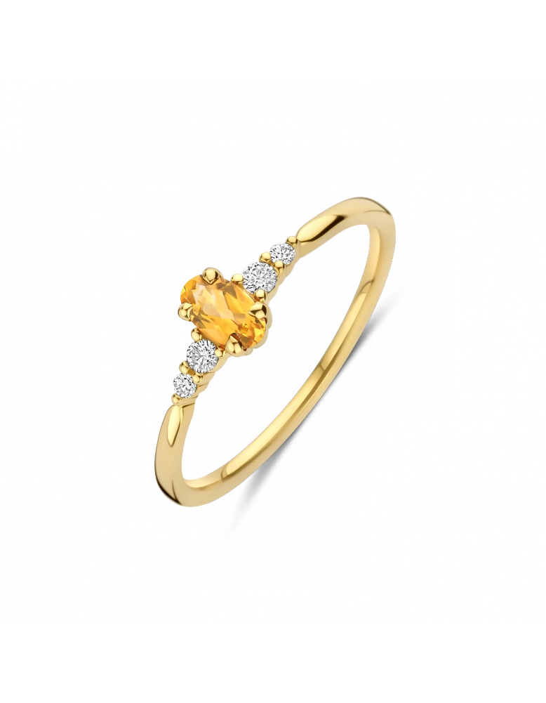 14 krt geelgouden ring met citrien en diamant 0.07 crt 607068013
