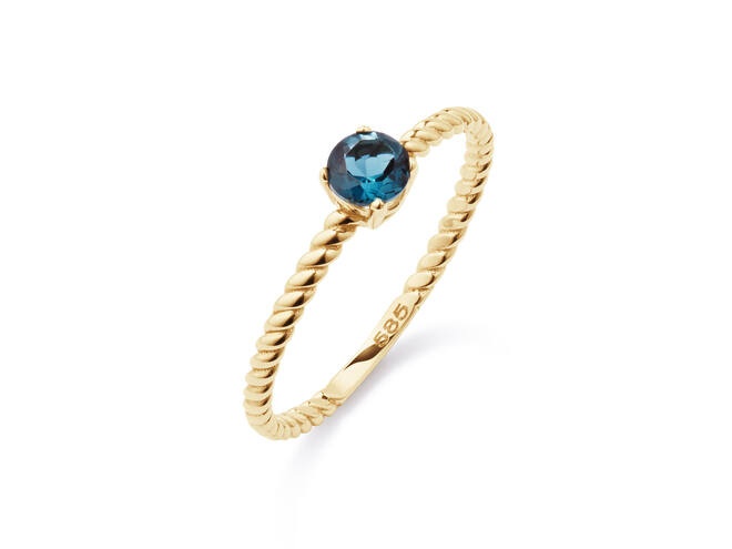 14 krt geelgouden ring met blauw topaas 2140241