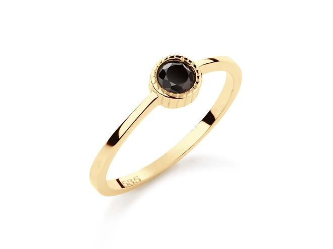 14 krt geelgouden ring met zwarte zirkonia 2140178