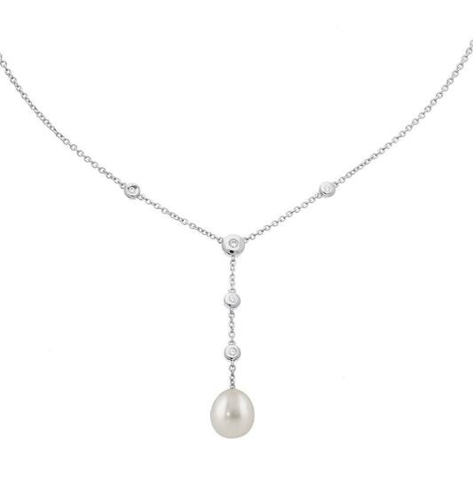 Zilveren collier met zirkonia en zoetwaterparel 102062543