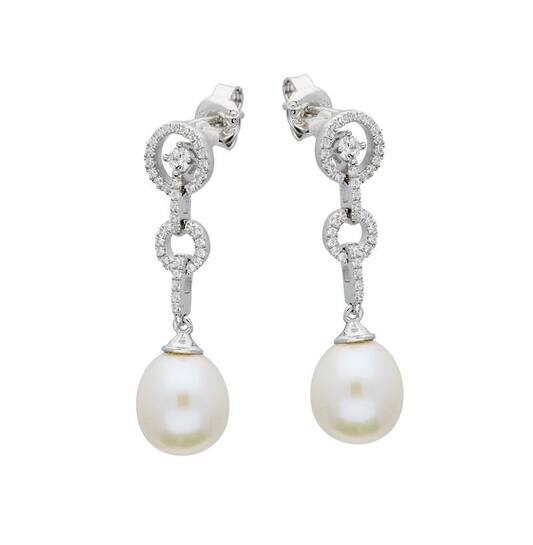 Zilveren oorhangers met zirkonia en zoetwaterparel 108049100