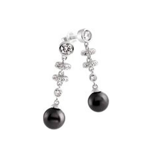 Diamonfire zilveren oorhangers met zwarte parel en zirkonia 6215961782