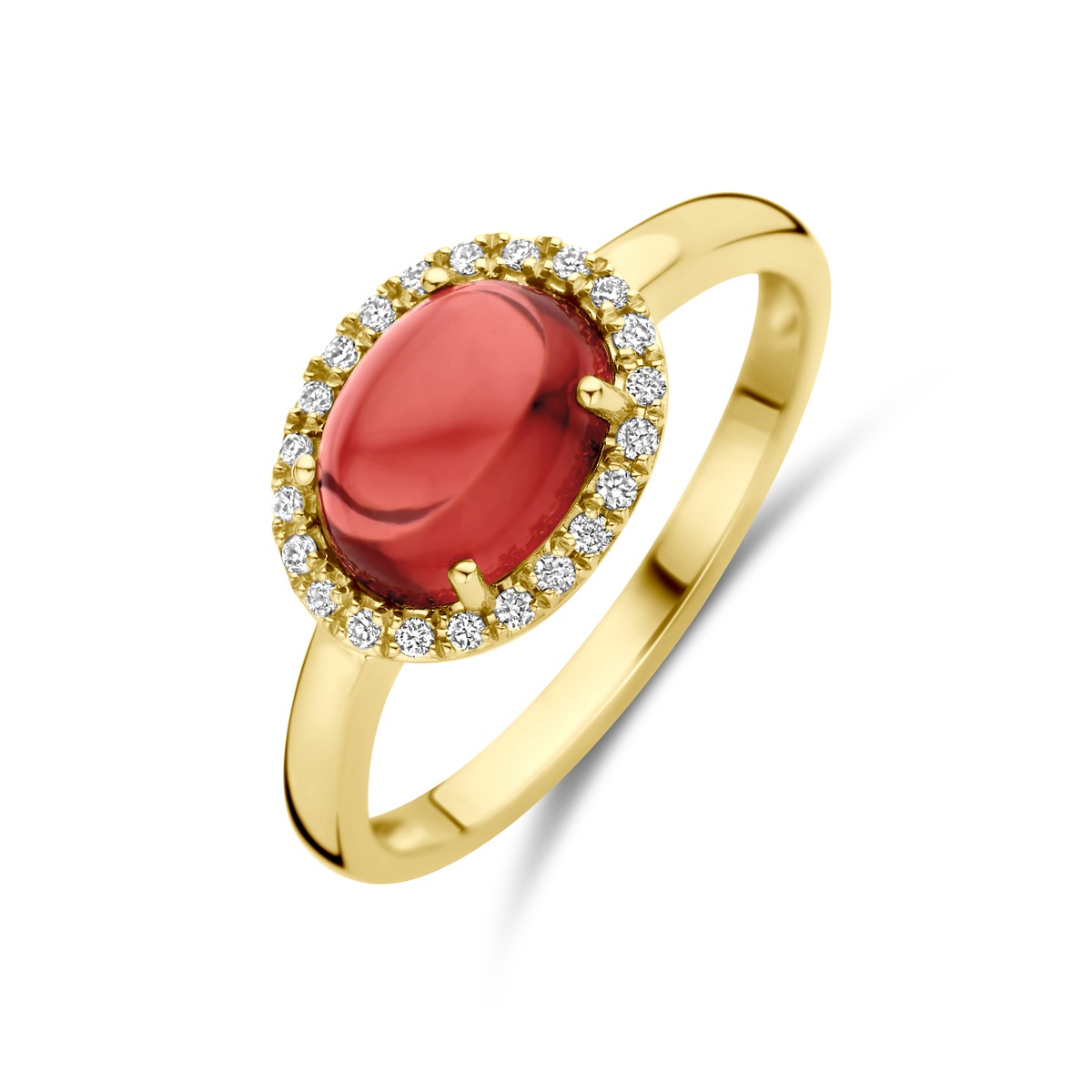 14 krt gouden ring met granaat en 0.09 crt diamant 4031746