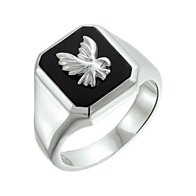 Foto van Zilveren ring met onyx en adelaar
