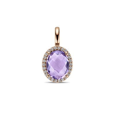 Foto van 14 krt rosegouden hanger met amethist en diamant 4401556