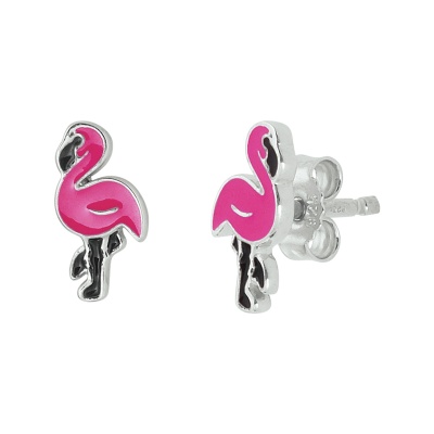 Foto van Zilveren oorstekers met flamingo 1329849
