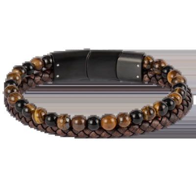 Foto van Leren herenarmband met tijgeroog kralen S-B135A 