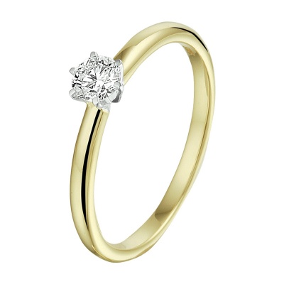 Foto van 14 krt bicolour gouden ring met diamant 0.20 crt H / SI 4208562