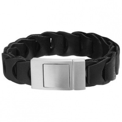 Foto van Stalen herenarmband met leer 65.04801