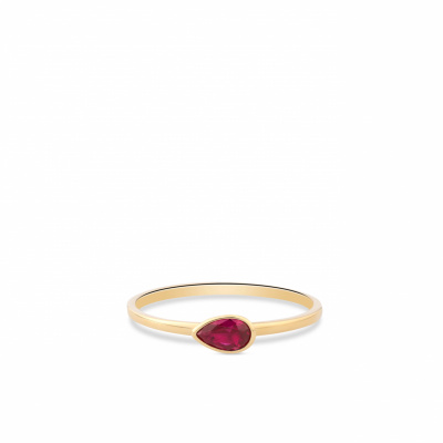 Foto van Geelgouden ring met druppel zirkonia in rood RDC01-4323