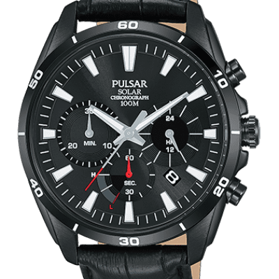Foto van Pulsar Chronograaf Solar leer 100m PZ5063X1
