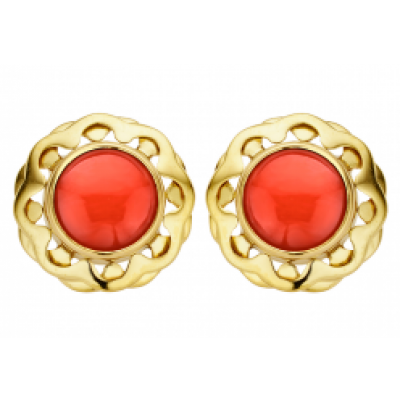 Foto van 14 krt gouden oorknoppen met bloedkoraal 40-K5-404BLCK