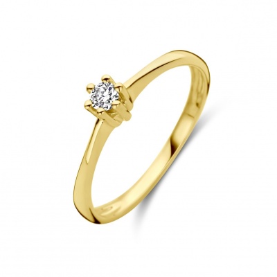 Foto van 14 krt geelgouden ring met diamant 0.10 crt H / SI 4029127