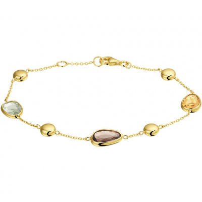 Foto van Gouden armband met rookkwarts, citrien en amethyst 17,5 - 19cm
