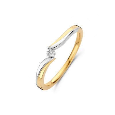 Foto van 14 krt Bicolour gouden ring met briljant 607269903