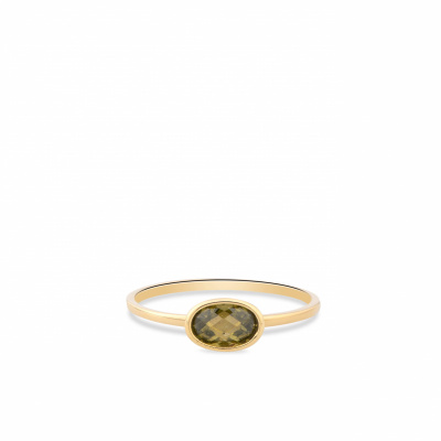 Foto van Geelgouden ring met druppel zirkonia in groen RDC01-4308