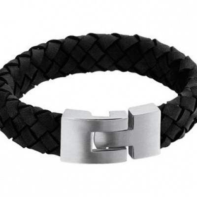 Foto van Stalen herenarmband met gevlochten leer 65.03800