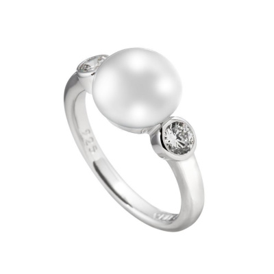 Foto van Diamonfire 814.0127 zilveren ring met platte parel en zirkonia
