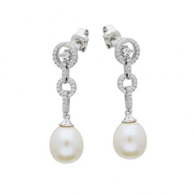 Foto van Zilveren oorhangers met zirkonia en zoetwaterparel 108049100