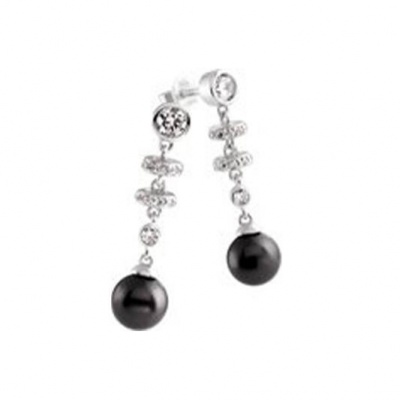 Foto van Diamonfire zilveren oorhangers met zwarte parel en zirkonia 6215961782