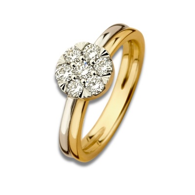 Foto van 14 krt bicolour gouden ring met 0.25 crt briljant H/SI RK418273