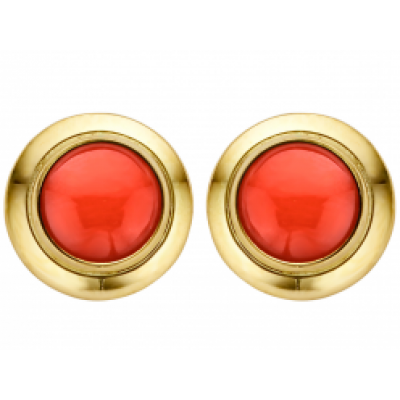 Foto van 14 krt gouden oorknoppen met bloedkoraal 40-K5-101BLCK