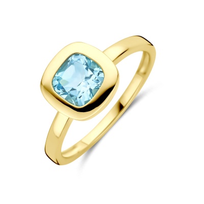 Foto van 14 krt geelgouden ring met blauw topaas 4033667