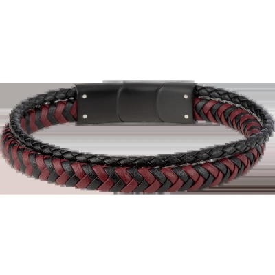 Foto van Zwart- bruine leren armband met zwart staal S-B110A