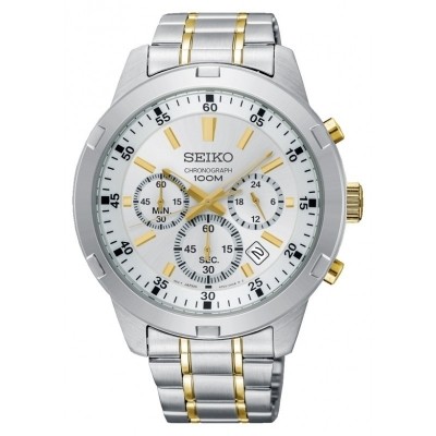 Foto van Seiko SKS607P1 horloge Chronograaf Wit met goudkleurige accenten