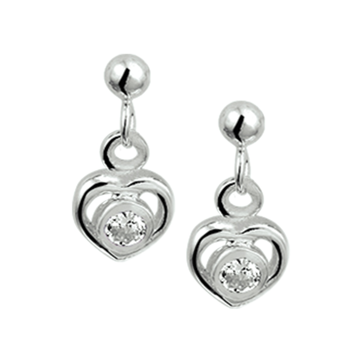 Zilveren oorhangers hart met zirkonia wit 1019452