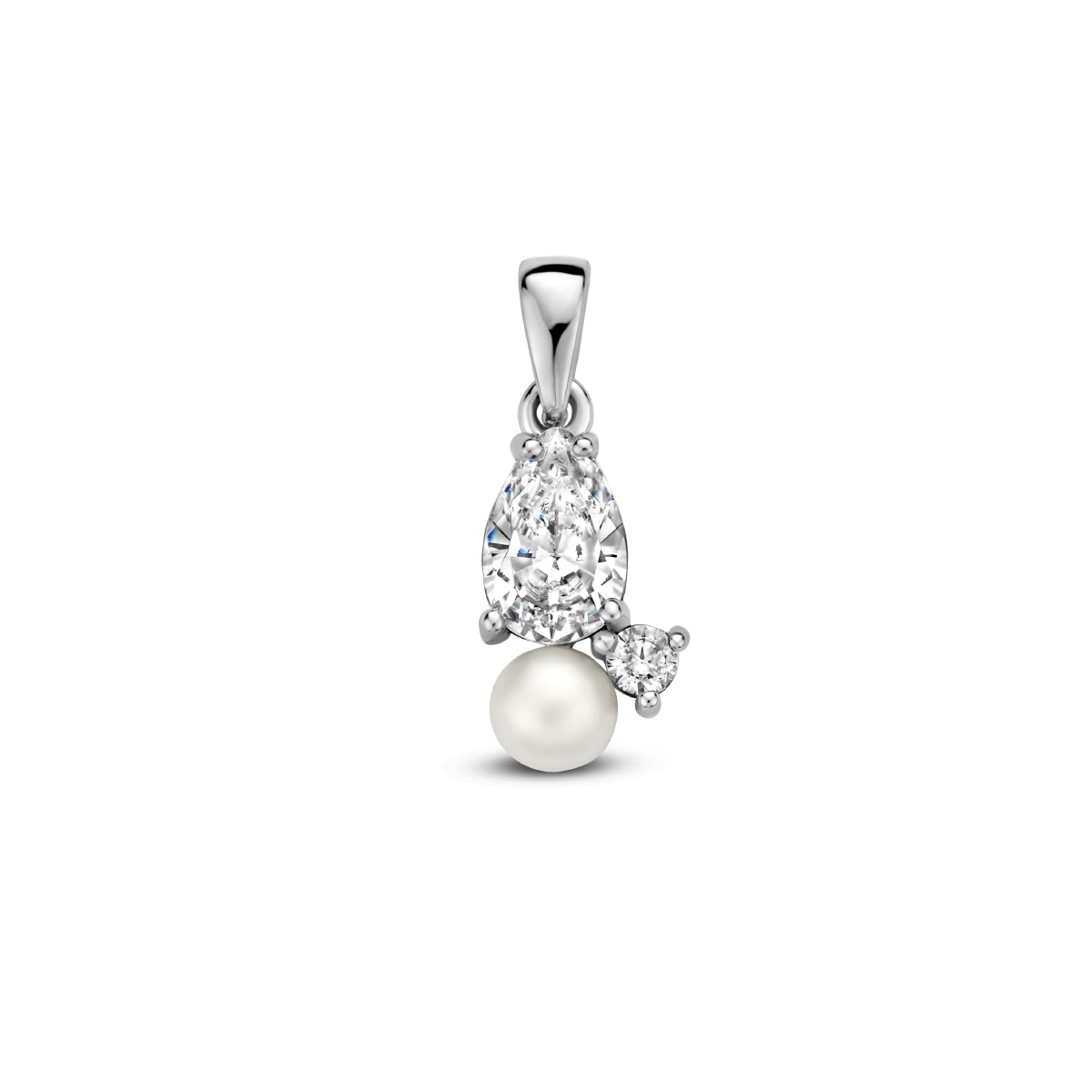 Zilveren hanger met zirkonia en zoetwaterparel 1335386