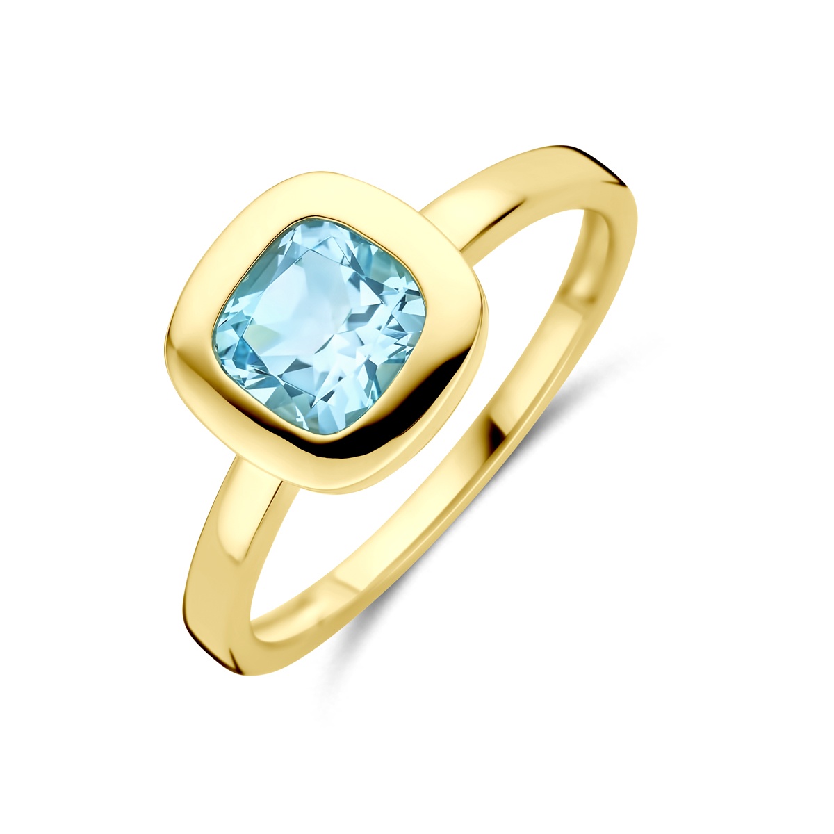 14 krt geelgouden ring met blauw topaas 4033667