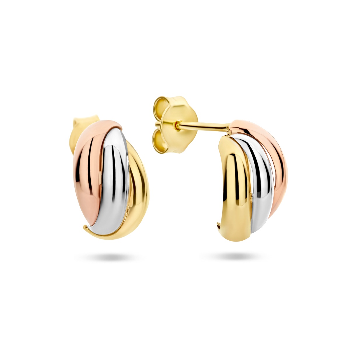 14 krt tricolour gouden oorknoppen 4300589