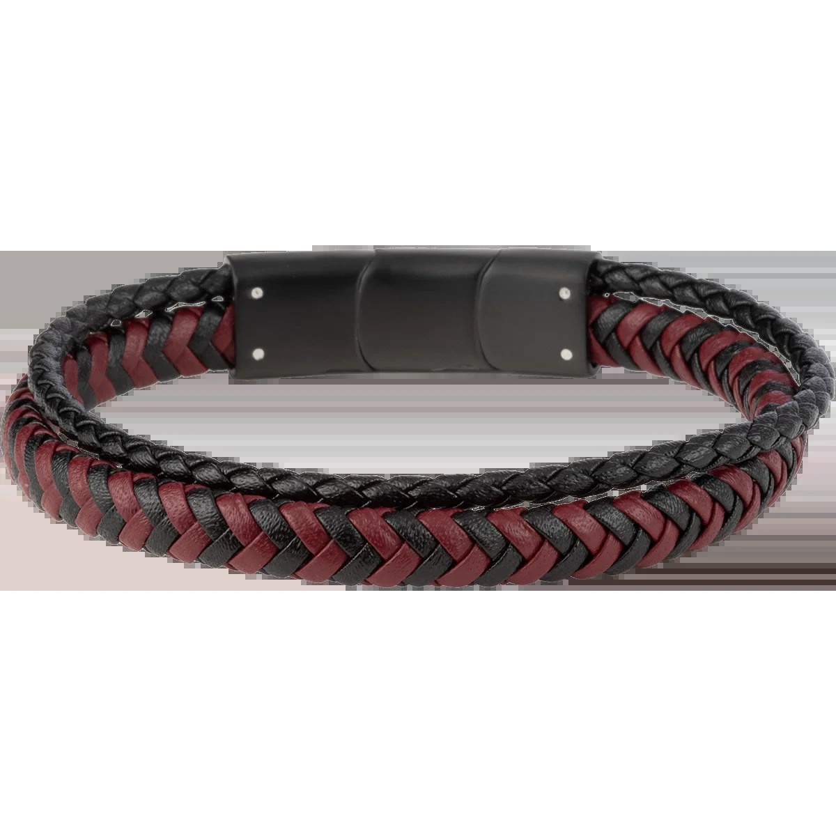 Zwart- bruine leren armband met zwart staal S-B110A