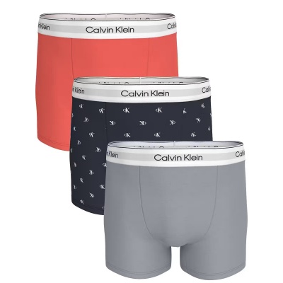 Foto van CALVIN KLEIN ICON COTTON STRETCH RELAXED FIT TRUNKS 3 PACK MISTY GREY/DIAMOND LOGO SHORELINE/P