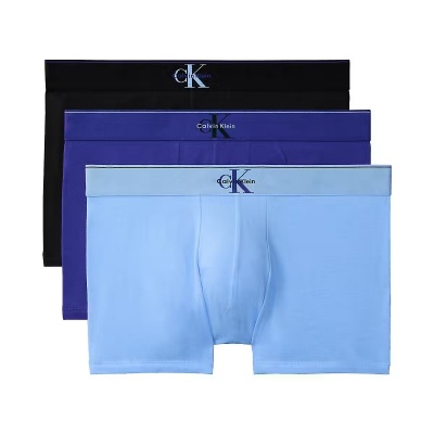 Foto van CALVIN KLEIN TRUNK 3 PK GRAPHIC MONOGRAM COTTON STRETCH BLACK w/BLUE RIVER FOG/BLUE RIVER