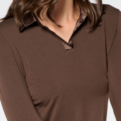 Foto van OROBLU PERFECT LINE COTTON POLO SHIRT LONG SLEEVE DARK BROWN