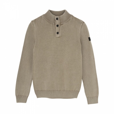 Indian Blue Knitted Col Buttons Washed