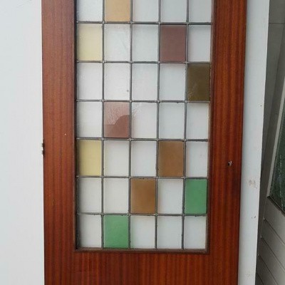 Binnendeur hardhout met glas & lood gekleurd Binnendeur hardhout met glas & lood gekleurd
