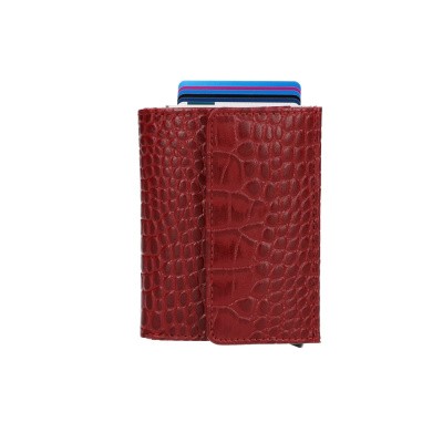 Foto van Leather Design Mini Portemonnee Cardprotector KA 4252 Croco Rood